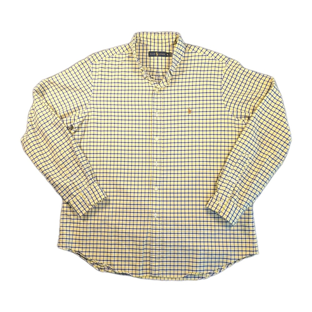 Polo Ralph Lauren Shirt Men's XL Long Sleeve Yellow Check Button Down Flesh Pony